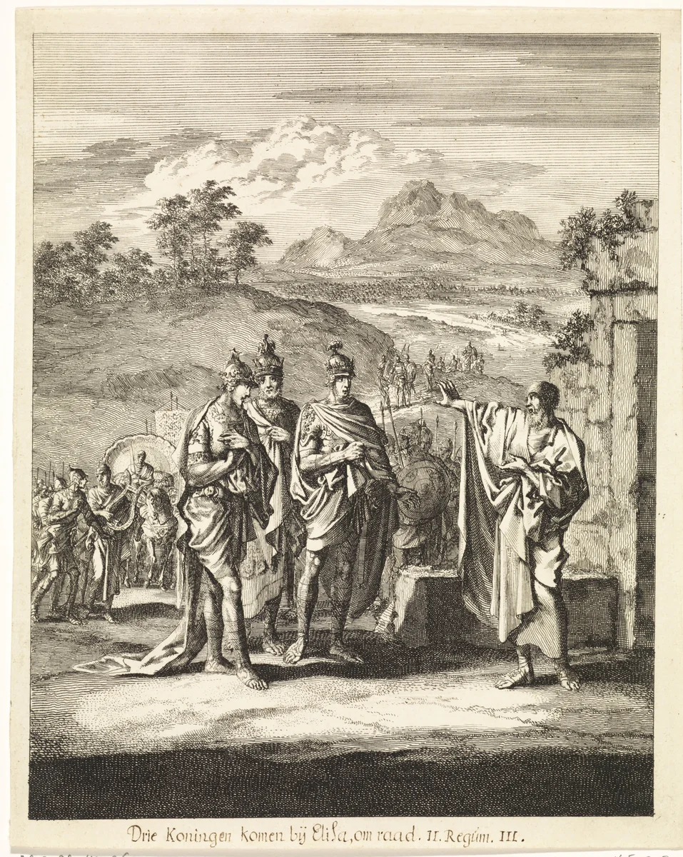 Koningen van Israël, Juda en Edom bij Elisa by Jan Luyken, print, 1708