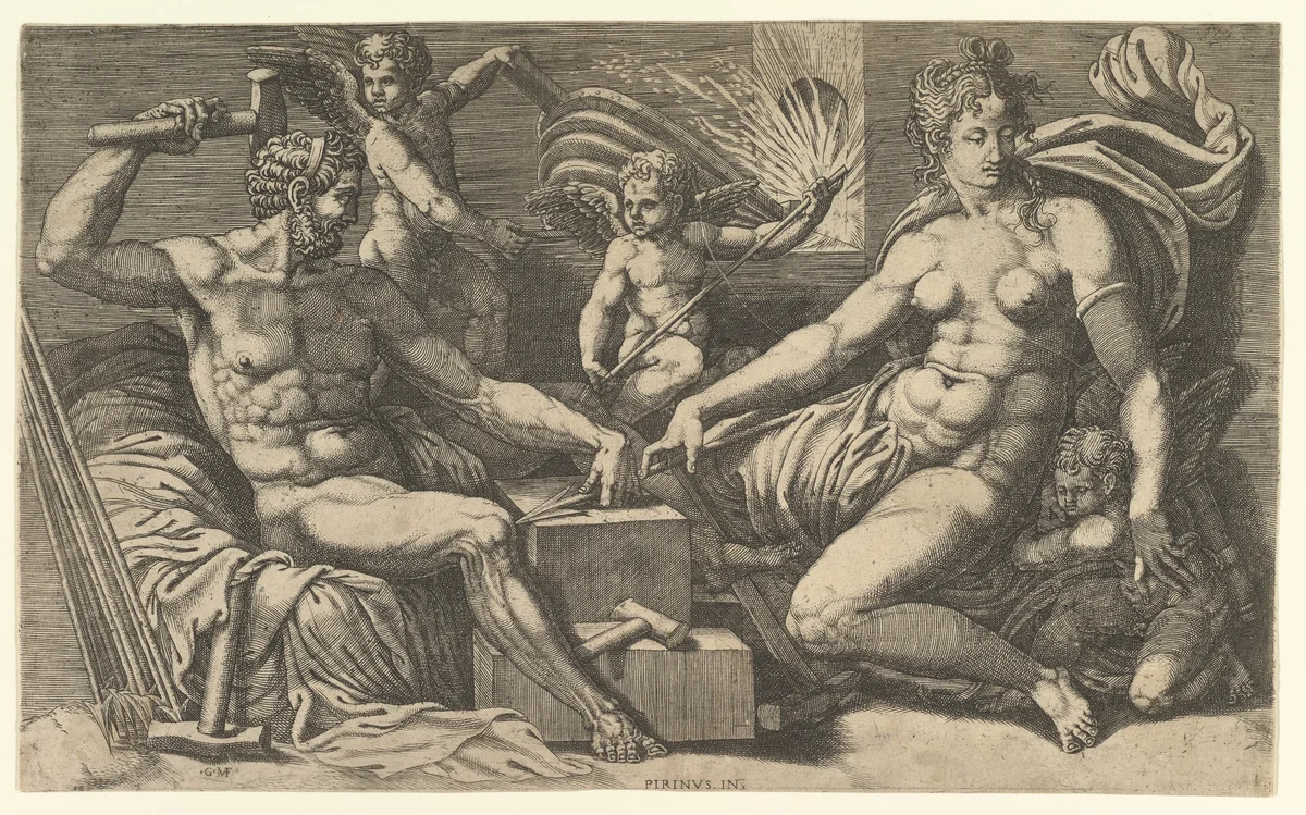 Venus and Vulcan at the Forge by Giorgio Ghisi, print, 1555