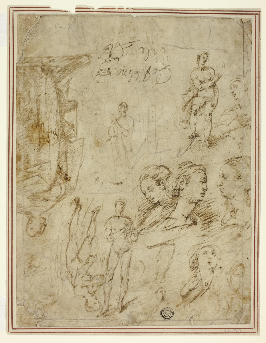 Sketches of Figures and Heads by Pieter de Molijn, drawing, 1615-1661