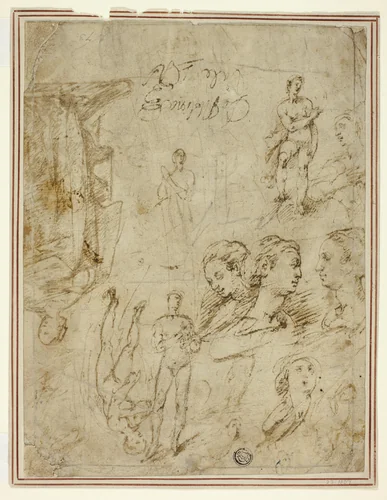 Sketches of Figures and Heads by Pieter de Molijn, drawing, 1615-1661