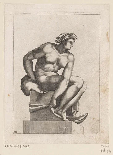 Zittend naakt by Unknown, print, 1585