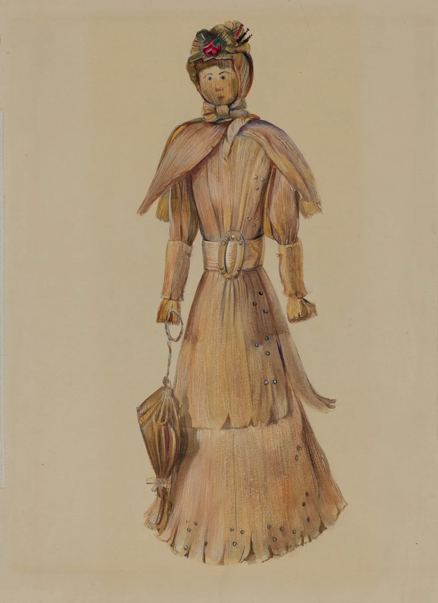 Corn Husk Doll by Mina Lowry, index of american design, 1936