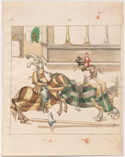 Mock Joust of War with Fixed Shields by German 16th Century, drawing, 1515