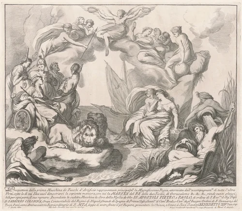 The Prima Macchina for the Chinea of 1741: Allegory of Regal Magnificence by Miguel de Sorellò; François Hutin, print, 1741