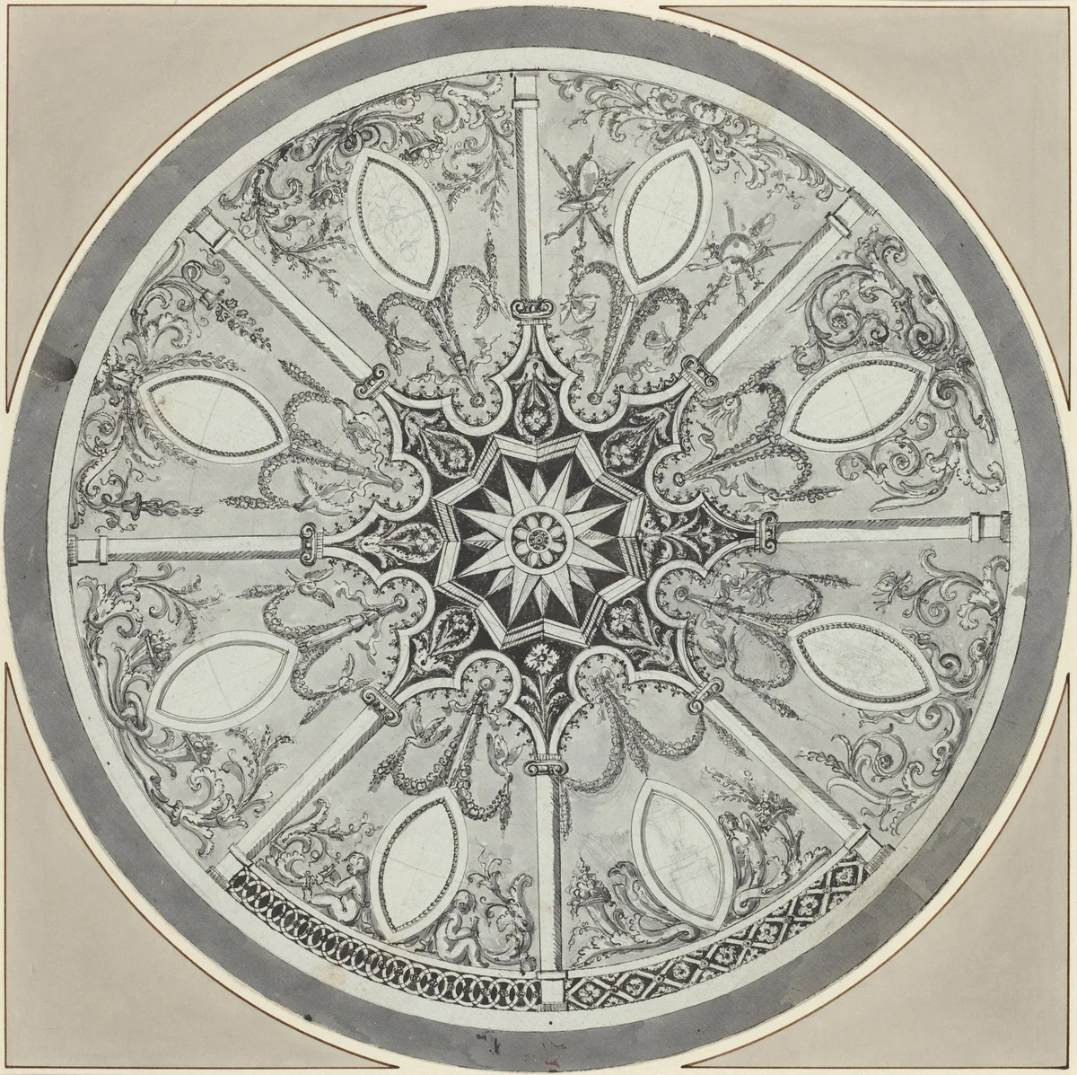 Design for an Inlaid Circular Table Top, with Alternatives by Italian 18th Century; French 18th Century, drawing, 1790-1809