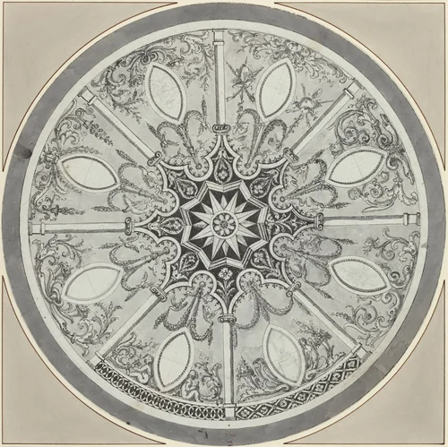 Design for an Inlaid Circular Table Top, with Alternatives by Italian 18th Century; French 18th Century, drawing, 1790-1809