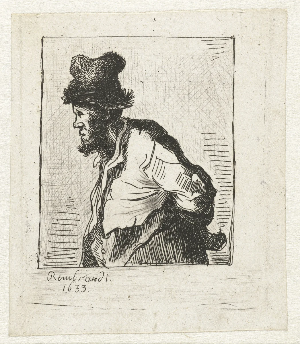 Peasant with his hands behind his back by anonymous, print, 1631