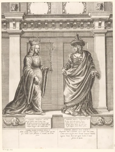 Dubbelportret van Eleonora Helena van Portugal en Cymburgis van Mazovië by Gaspare Oselli, print, 1569