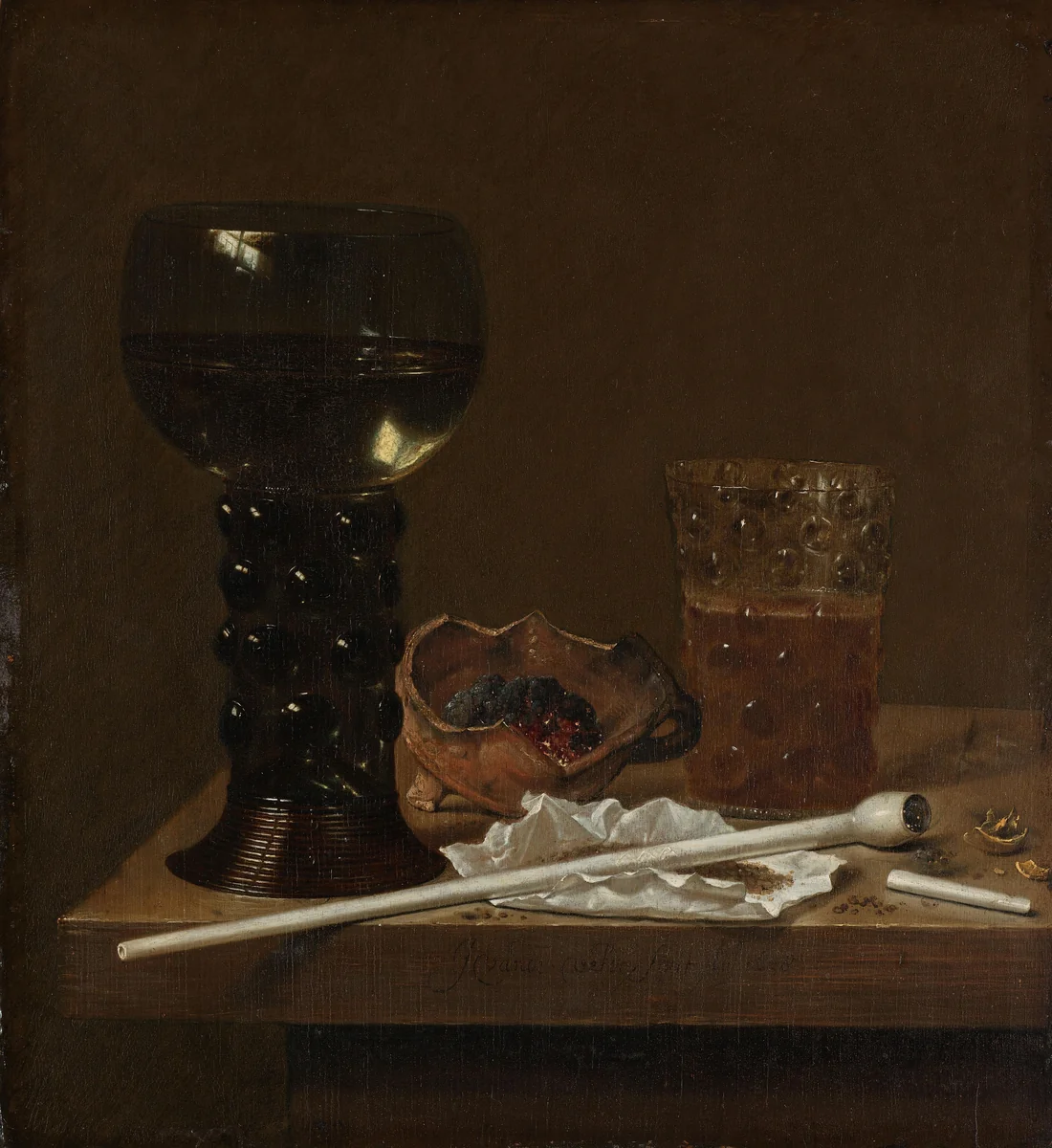 Still Life with Roemer, Beer Glass and a Pipe by Jan Jansz van de Velde, painting, 1658