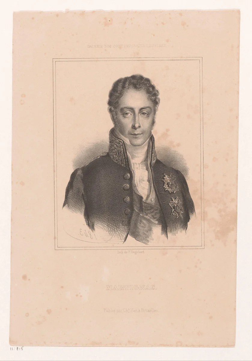 Portret van Jean Baptiste Gay de Martignac by anonymous, print, 1843