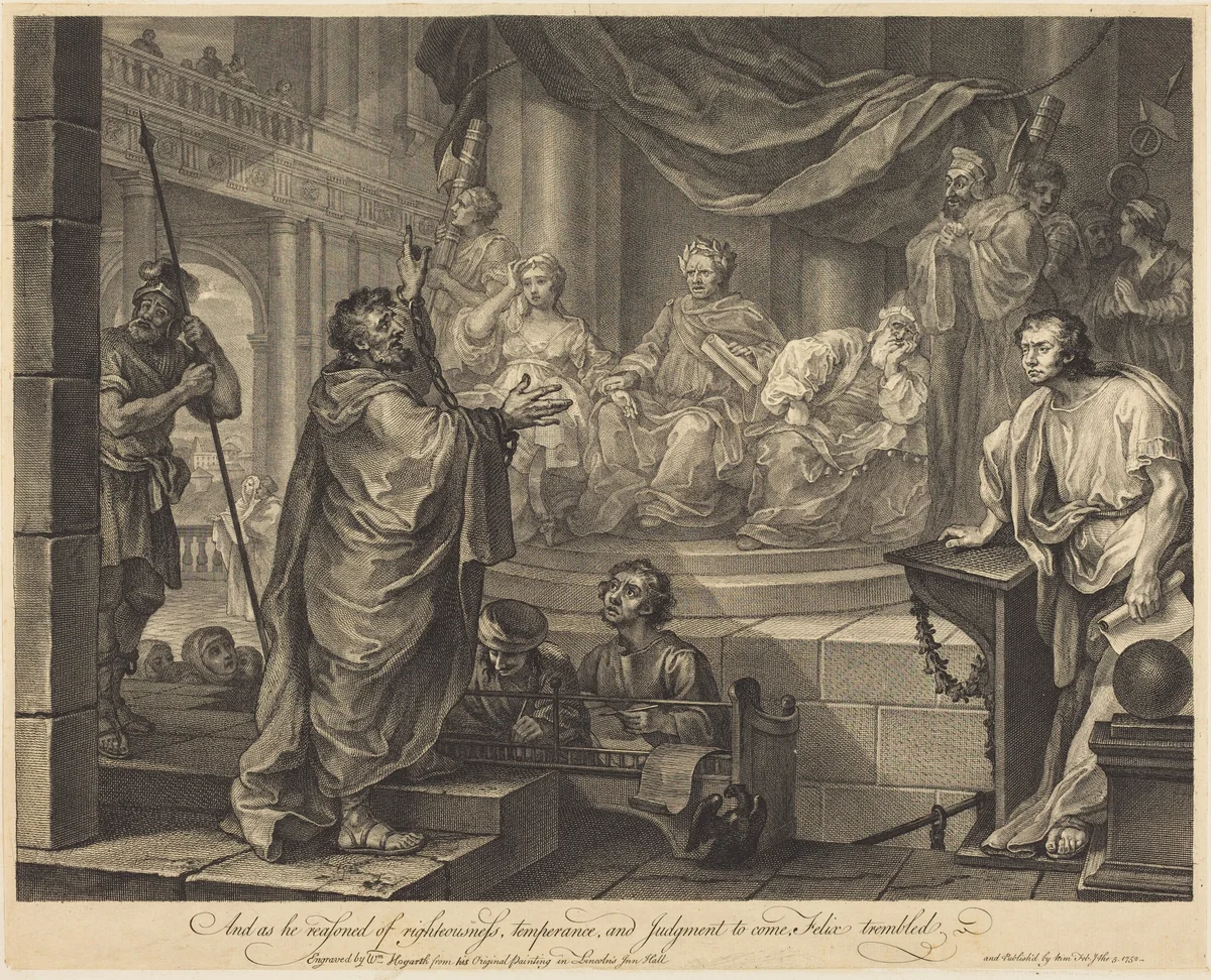 Paul before Felix by William Hogarth, print, 1752