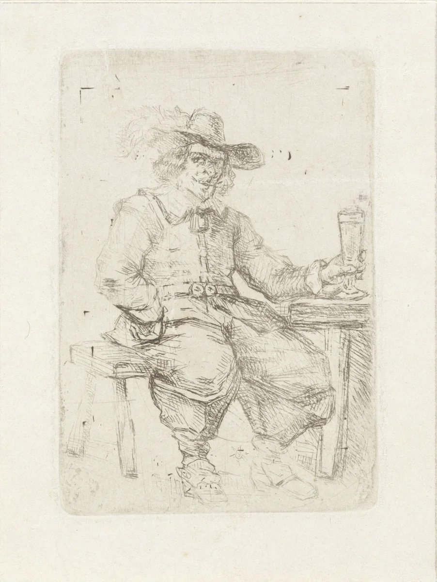 Drinker by Johannes Adrianus Schultz, print, 1830-1863