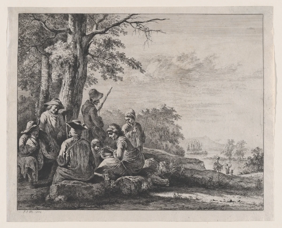 Peasants Resting by Jean Jacques de Boissieu, print, 1803