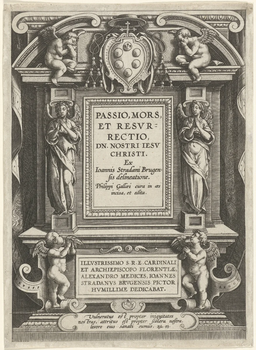 Titelblad van een serie over de passie, dood en wederopstanding van Christus by Unknown, print, 1584-1587