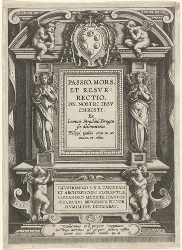 Titelblad van een serie over de passie, dood en wederopstanding van Christus by Unknown, print, 1584-1587