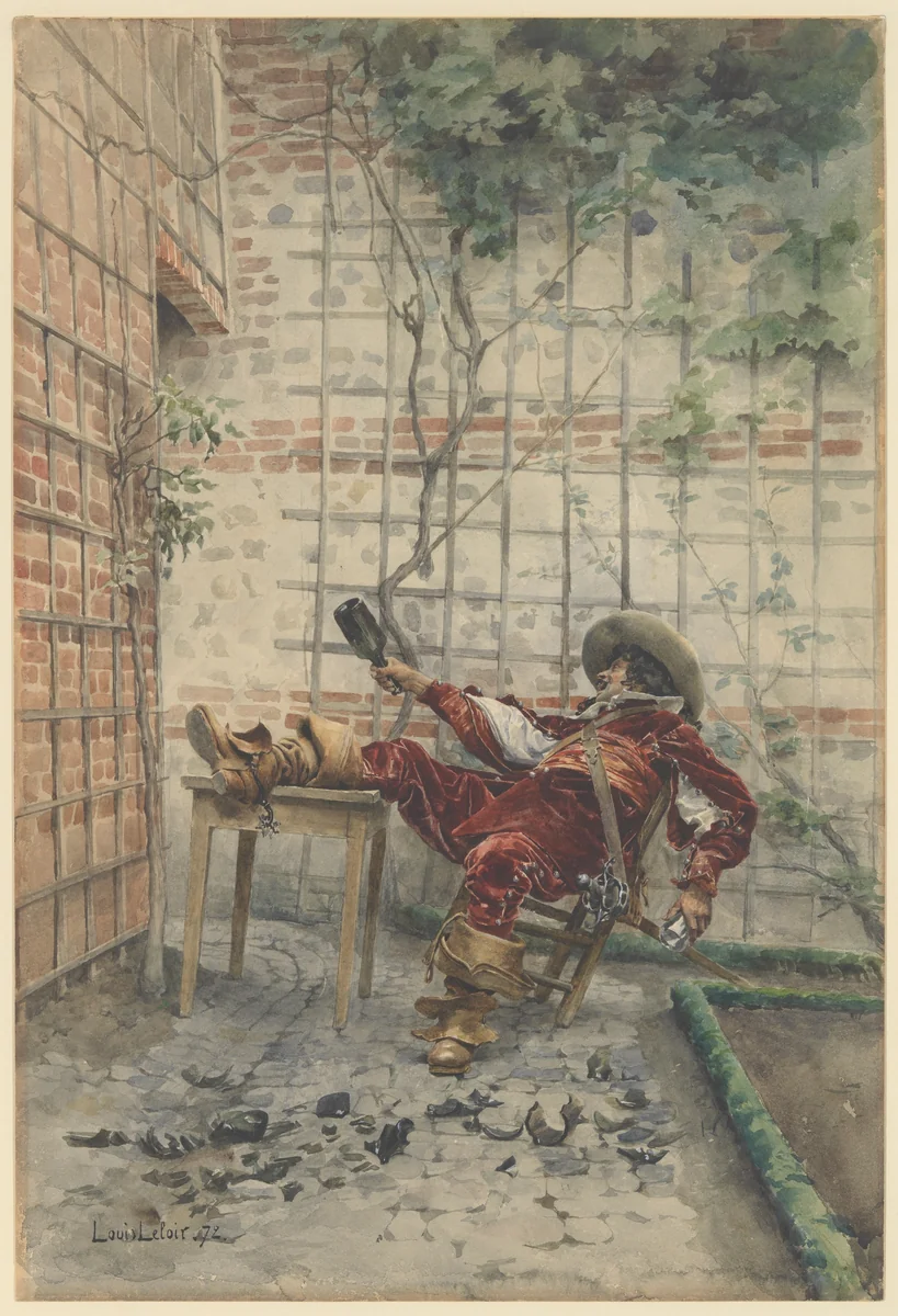 In His Cups by Alexandre-Louis Leloir, drawing, 1872