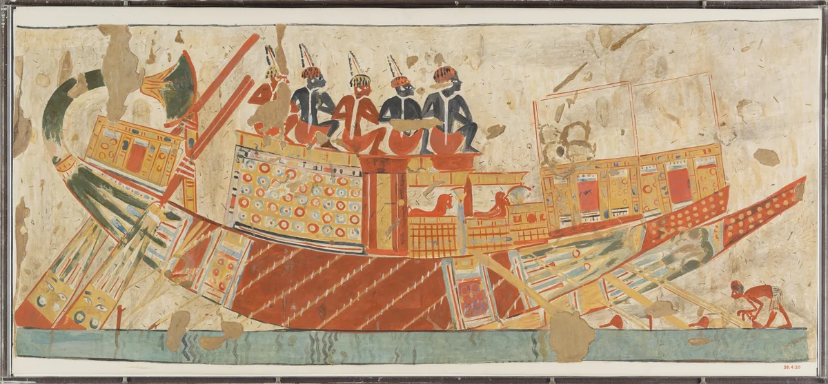 Boat Carrying Captives from Nubia, Tomb of Huy by Charles K. Wilkinson, artwork, -1353--1327