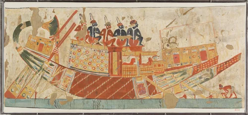 Boat Carrying Captives from Nubia, Tomb of Huy by Charles K. Wilkinson, artwork, -1353--1327