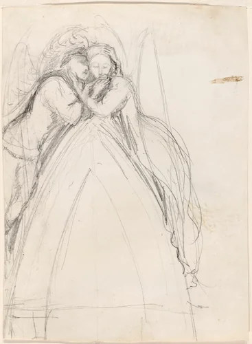 Design for a Gothic Arch with the Artist and Effie Ruskin Embracing (recto); Design for a Gothic Arch with Effie as an Angel (verso) by John Everett Millais, drawing, 1853