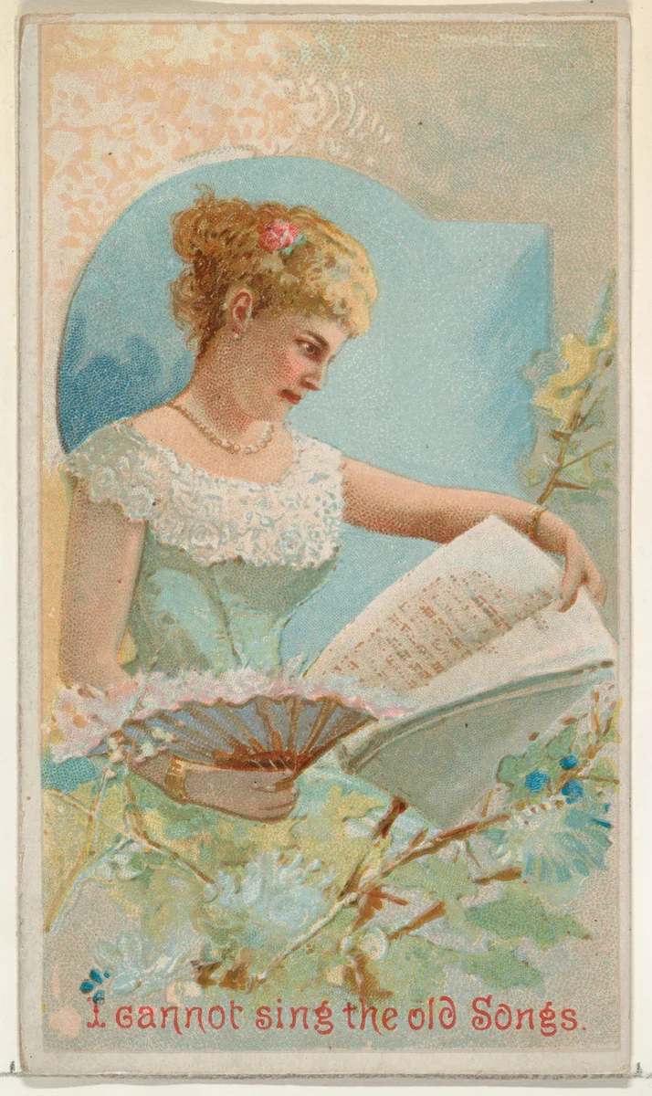 I Cannot Sing the Old Songs, from the Illustrated Songs series (N116) issued by W. Duke, Sons & Co. to promote Honest Long Cut Tobacco by W. Duke, Sons & Co., print, 1893