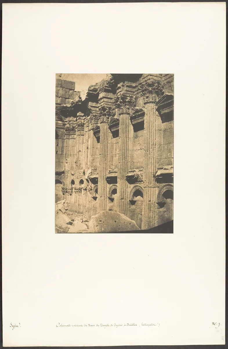 Colonnade intérieure du Naos du Temple de Jupiter, à Baâlbek (Héliopolis) by Maxime Du Camp, photograph, 1850