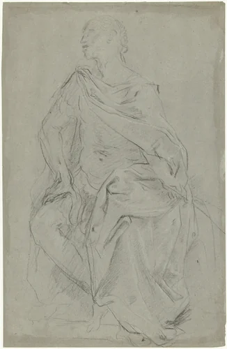 Studie voor een zittende gekroonde figuur by Giacomo Sementi, drawing, 1625-1635