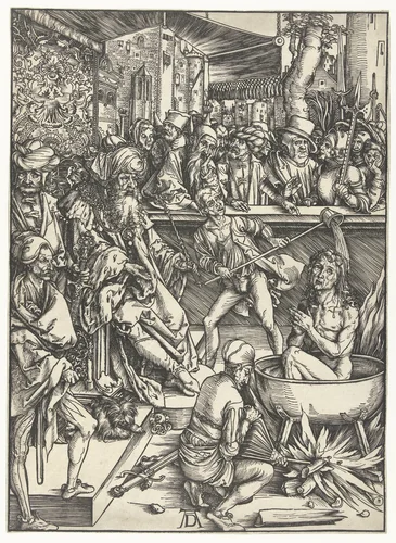 Het martelaarschap van Johannes de Evangelist by Unknown, print, 1496-1497