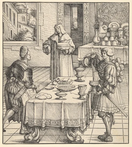 The White King Learning to Conduct a Kitchen, from Der Weisskunig by Hans Burgkmair, print, 1514-1600