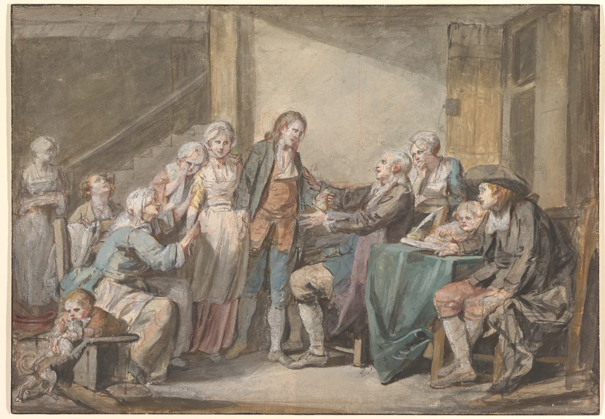 The Marriage Contract by Jean-Baptiste Greuze, drawing, 1756-1766