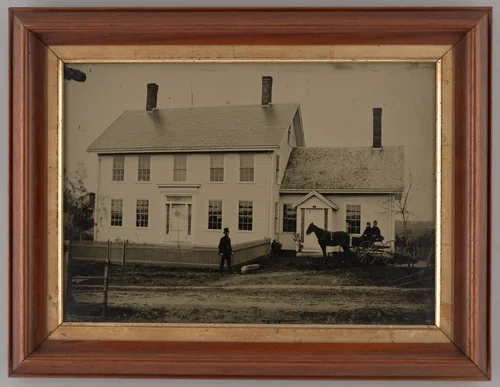 Untitled (House with Horse-Drawn Carriage and Three People) by Unknown maker, other, 1865