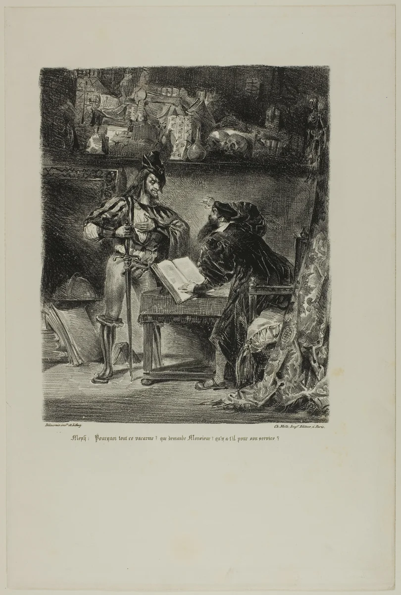 Mephistopheles Appearing to Faust, from Faust by Eugène Delacroix, print, 1828