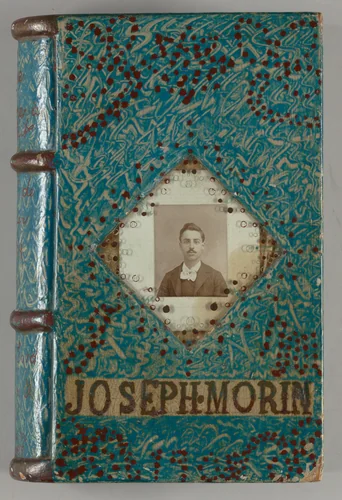 Marriage spruce gum box in book form by Joseph Morin, artwork, 1903