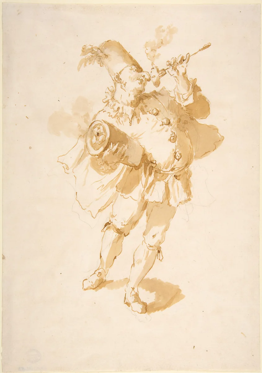 Punchinello with Dumpling or Fritter by Giovanni Battista Tiepolo, drawing, 1696-1770