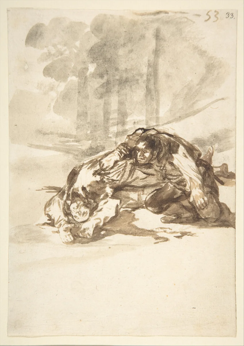 A man stabbing another; folio 53 from the "Images of Spain" Album (F) by Goya, drawing, 1807-1825