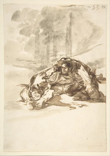 A man stabbing another; folio 53 from the "Images of Spain" Album (F) by Goya, drawing, 1807-1825