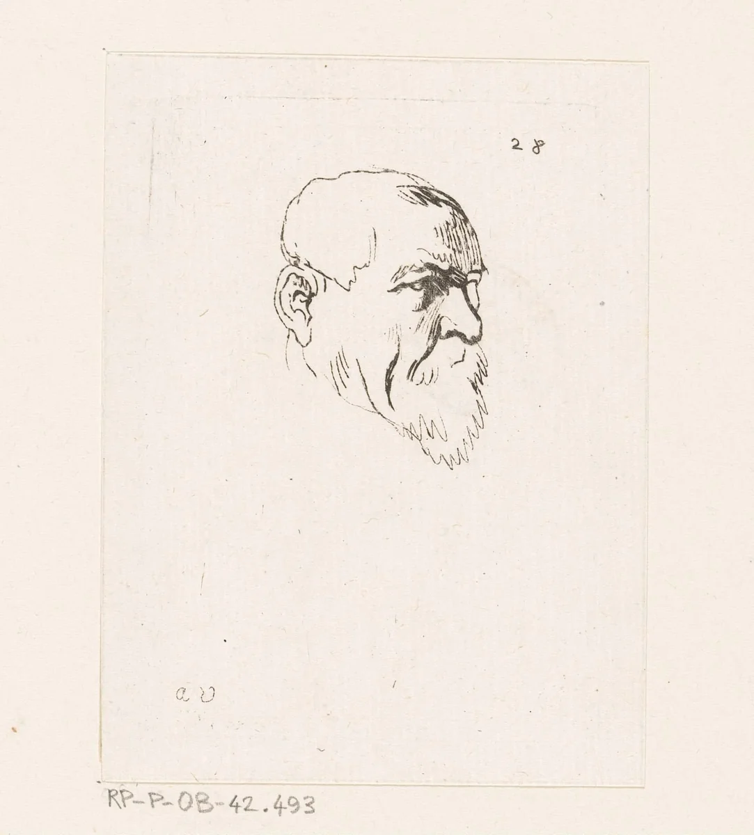 Hoofd van een man met baard by Anne Claude Philippe Caylus, print, 1735