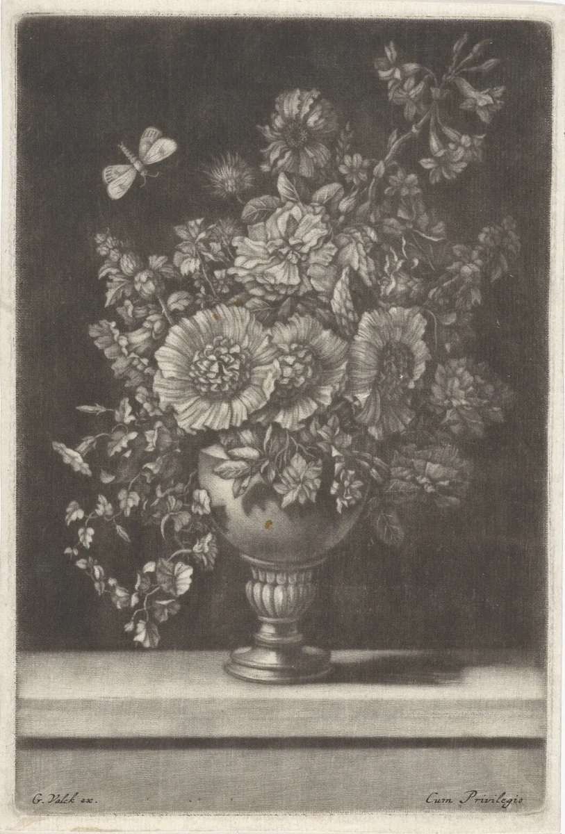 Bloemen in een vaas by anonymous, print, 1662-1726