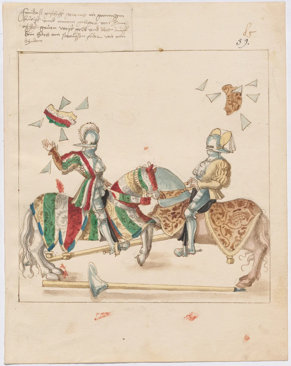 Mock Joust of War with Flying and Exploding Shields by German 16th Century, drawing, 1515