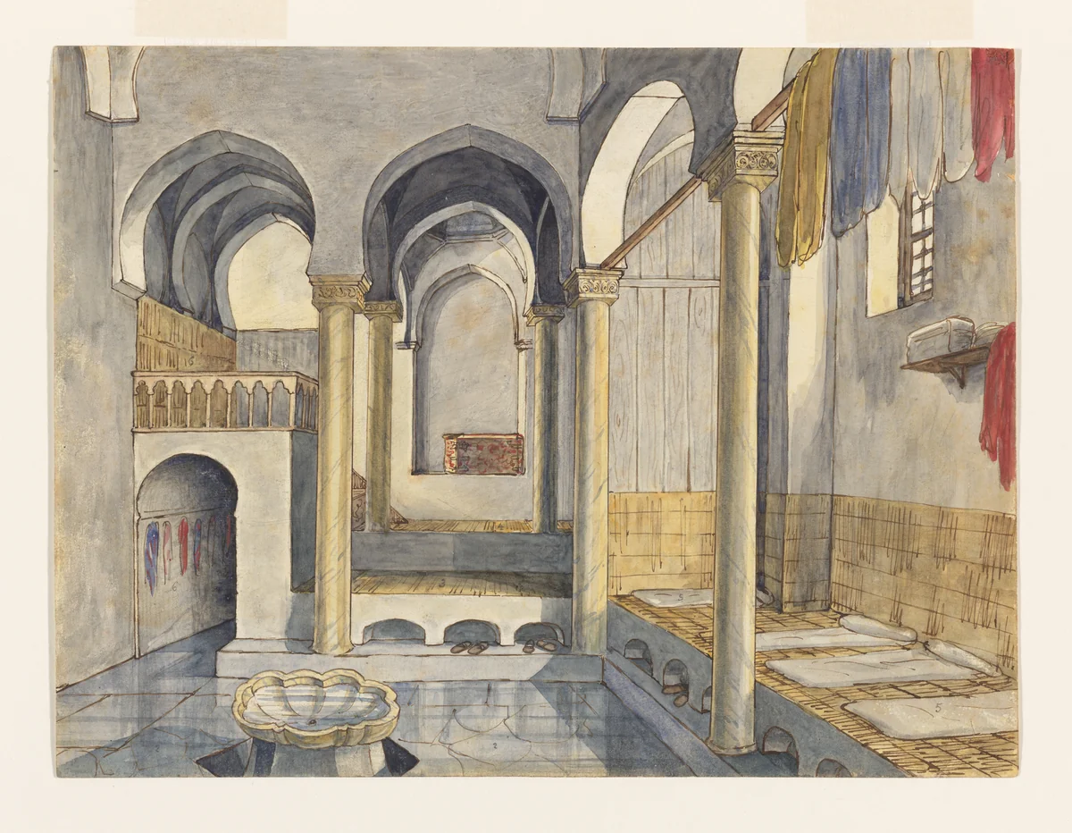 Slimann’s Moorish Baths by Olivier Bro de Comères, drawing, 1828-1845