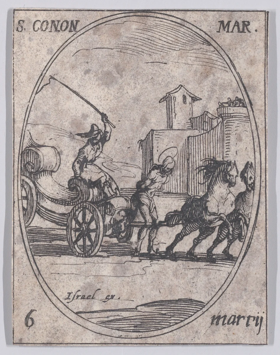 St. Conon, Martyr, March 6th, from "Les Images De Tous Les Saincts et Saintes de L'Année" (Images of All of the Saints and Religious Events of the Year) by Jacques Callot, print, 1636