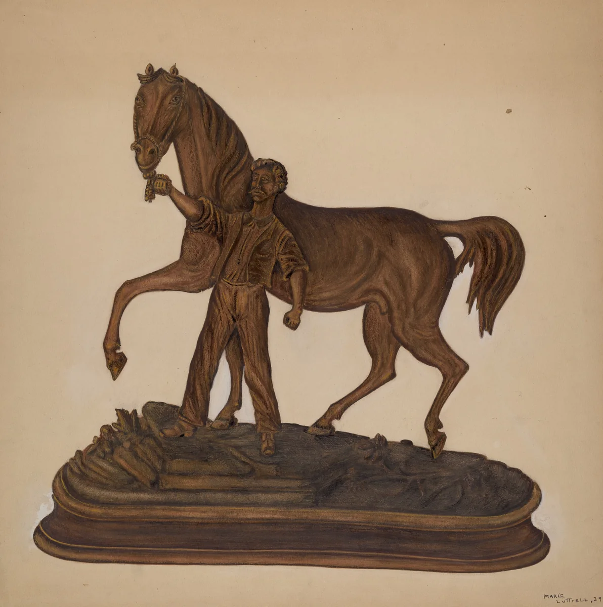 Horse and Man Woodcarving by Marie Lutrell, index of american design, 1939