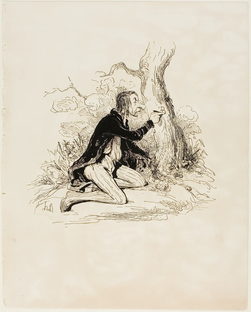 Poor young man! Just one more letter and his moral situation would become perfectly clear, plate 1 from Sentimens Et Passionsa by Honoré-Victorin Daumier, print, 1840