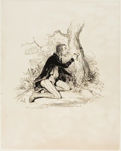 Poor young man! Just one more letter and his moral situation would become perfectly clear, plate 1 from Sentimens Et Passionsa by Honoré-Victorin Daumier, print, 1840