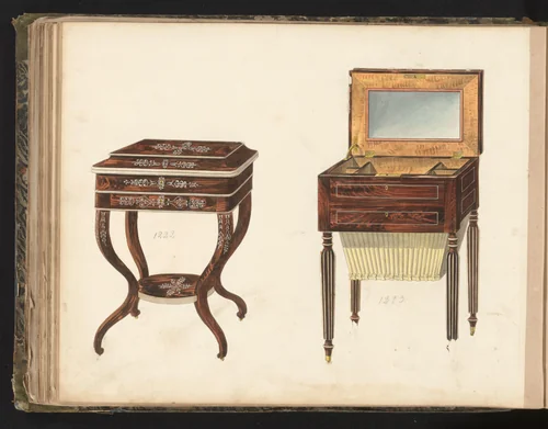 Twee ontwerpen voor toilettafels by anonymous, drawing, 1825-1839