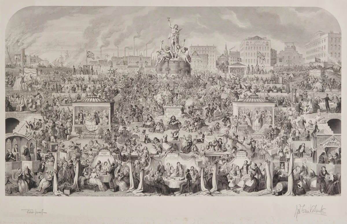 The Drinking Customs of Society or Worship of Bacchus by George Cruikshank, print, 1864
