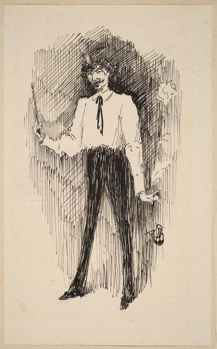 Portrait of Whistler with a Paintbrush by Harper Pennington, drawing, 1853-1920