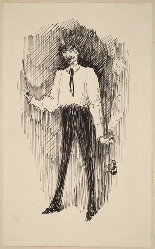 Portrait of Whistler with a Paintbrush by Harper Pennington, drawing, 1853-1920