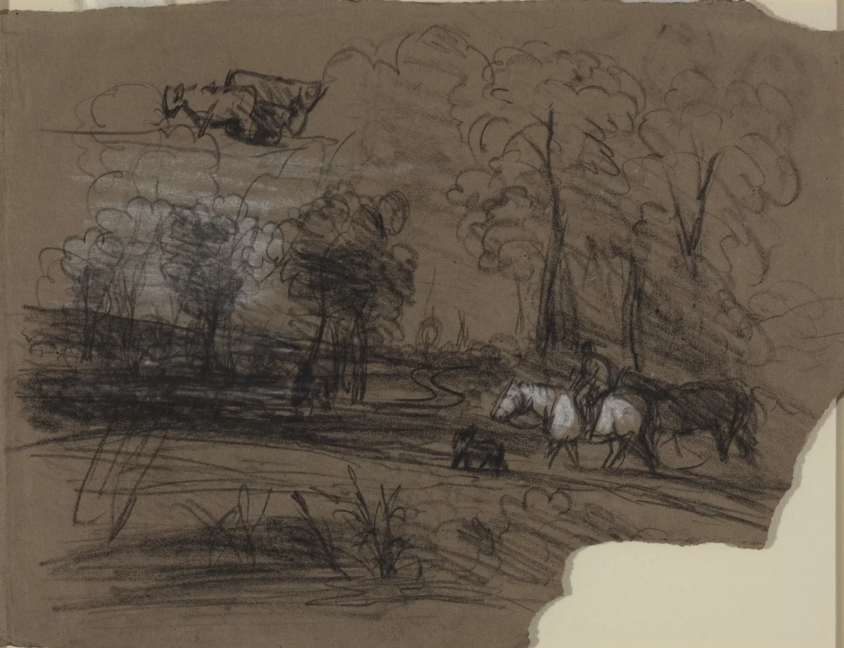 Rider in the Countryside by Alexandre-Gabriel Decamps, drawing, 1800-1899