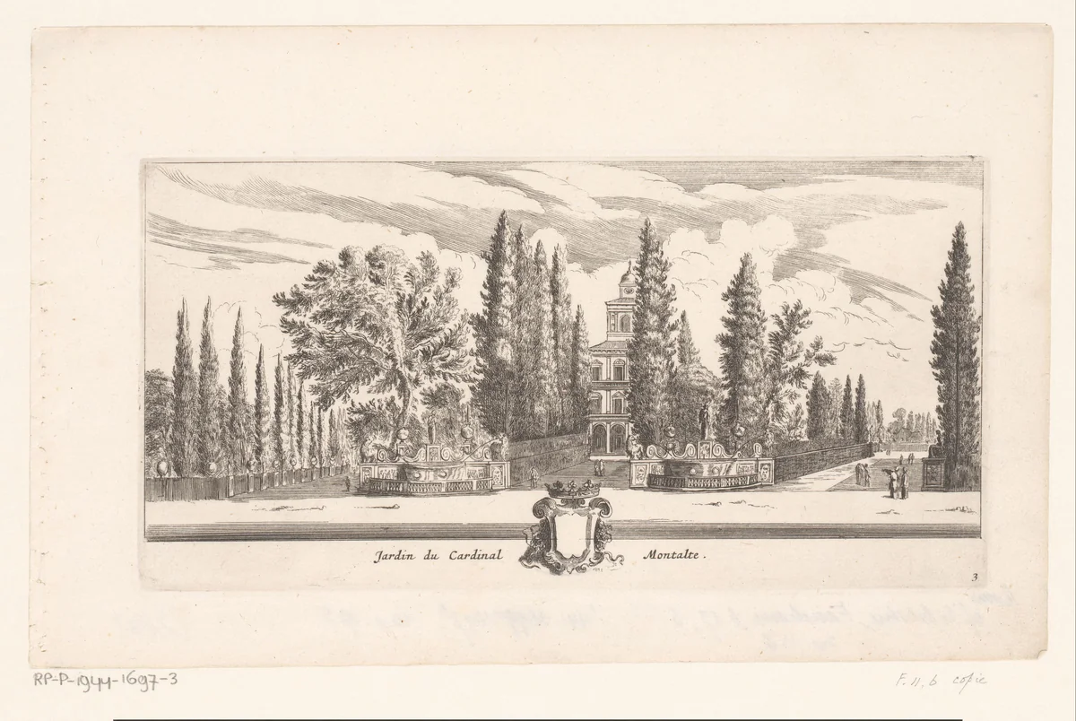 Gezicht op de tuin van kardinaal Montalto by anonymous, print, 1631-1691