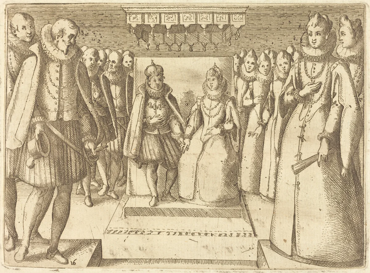 Meeting of Margaret of Austria and Philip III by Jacques Callot, print, 1612